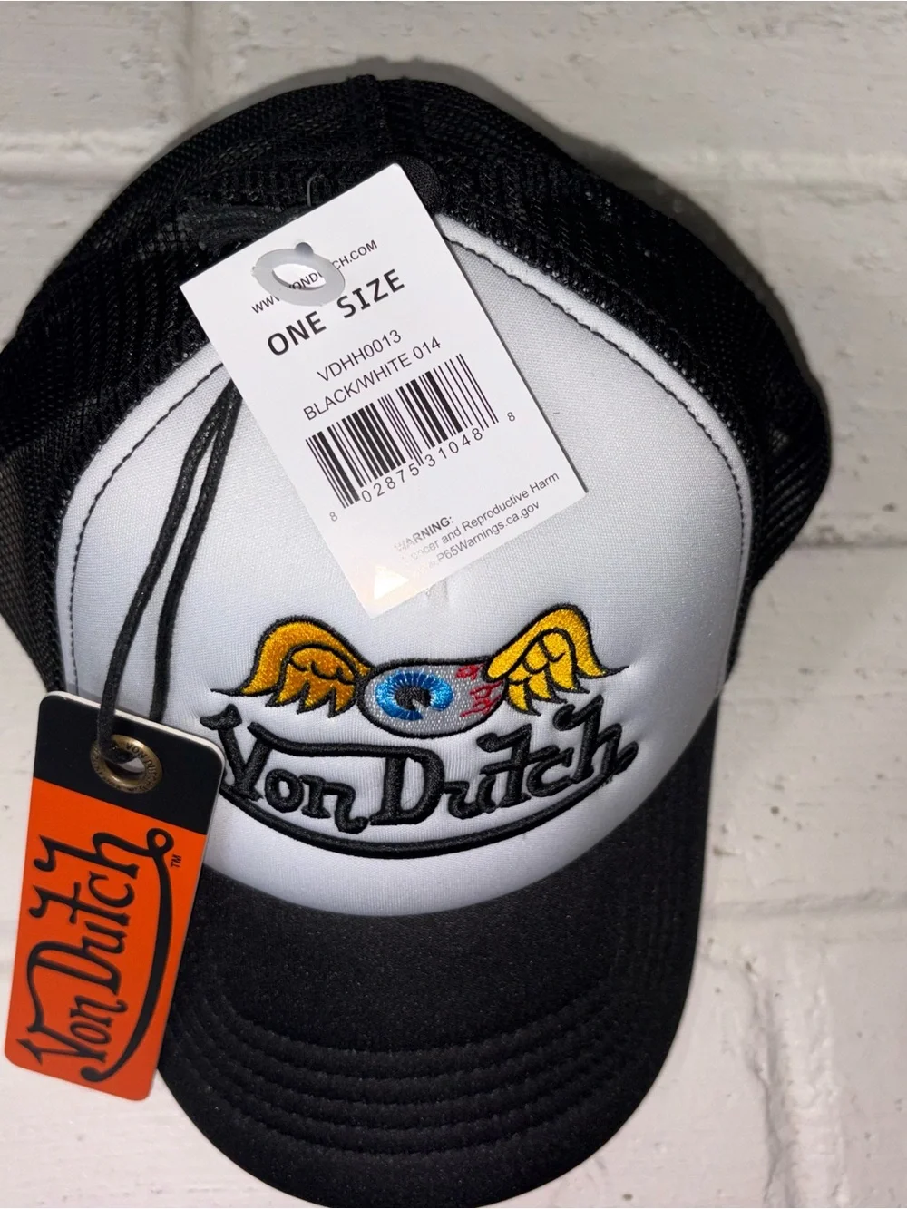 Von Dutch Black and White Trucker Hat with Winged Eye Patch - Picture 2 of 9